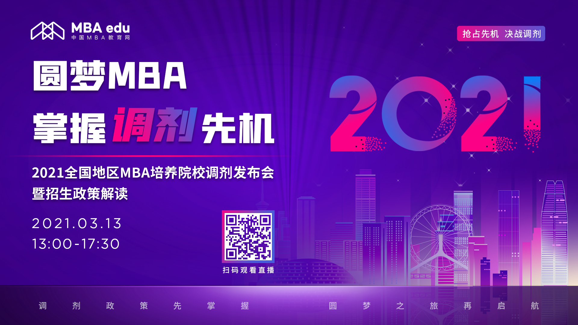 第二場(chǎng)|【3月13日】2021全國(guó)地區(qū)MBA培養(yǎng)院校調(diào)發(fā)布會(huì)暨招生政策解讀線上開播